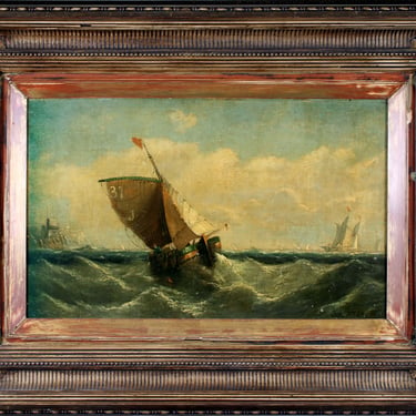 James Webb 19th Century Oil Painting on Board Ship at Sea Framed 