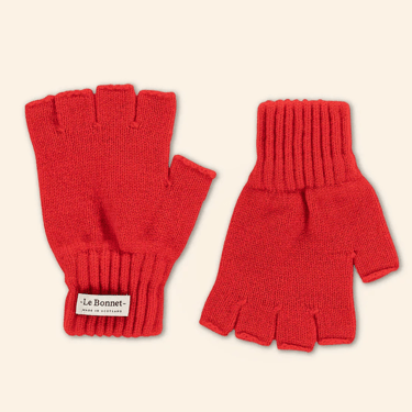 Wool fingerless gloves, crimson