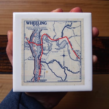 1941 Wheeling West Virginia Vintage Map Coaster. West Virginia Map. Wheeling Gift. West Virginia Décor 1940s Map. West Virginia History Gift 