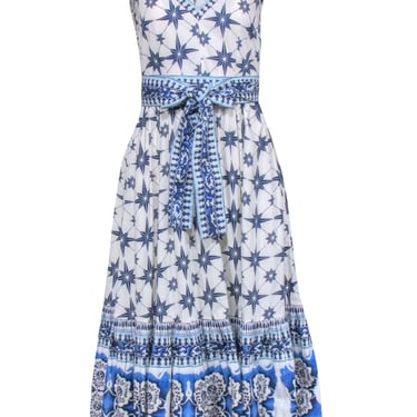 Le Sirenuse - White &amp; Blue Print Sleeveless Maxi Dress Sz S