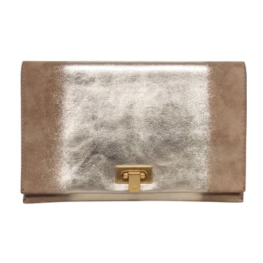 Tory Burch - Gold &amp; Beige Leather &amp; Suede Fold Over Clutch