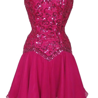 Pink Sequin Dress, Vintage Mike Benet, S Women, Hot Pink Lace, Chiffon Skirt, Barbie, Prom 