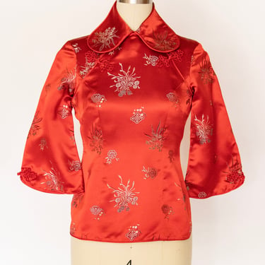 1960s Cheongsam Top Silk Satin Chinese Blouse XS 