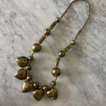 Vintage Brass Hearts Necklace 