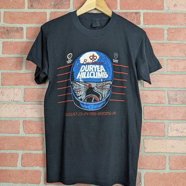 Vintage 80s Duryea Hill Climb Helmet ORIGINAL Racing Tee - Medium 