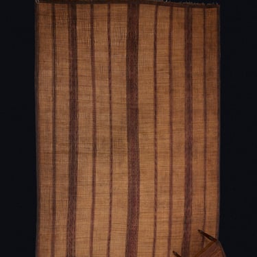 Early Tuareg Mat with 3 Broad Decorative Bands and Interesting Leather Fringe on Both Ends