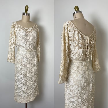 Vintage 1950s Lace Dress 50s As Is Ben Reig Designer Dress Wounded Bird 