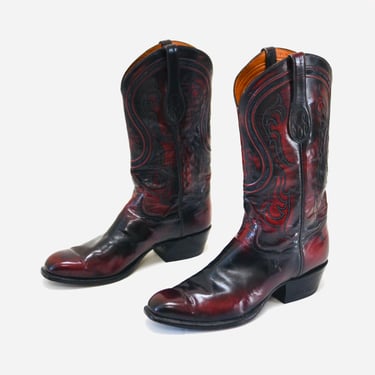 Vintage Leather Cowboy Boots Tony Lama Signature Collection Cowboy Boots 9 1/2 D Women Red Maroon Black// Vintage Red Cowboy Boots 9 1/2 