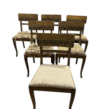 Set of (6) Danish Dining Chairs with Greek Key Design