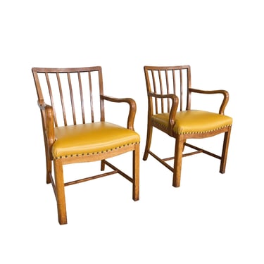 Midcentury Danish Oak & Leather Armchairs by Steen Eiler Rasmussen - a Pair