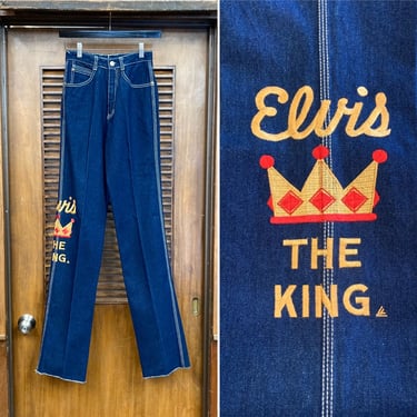 Vintage 1980’s -Deadstock- w24 Elvis Presley Embroidery Denim Jeans, Designer, New Wave, The King, 80’s Vintage Clothing 