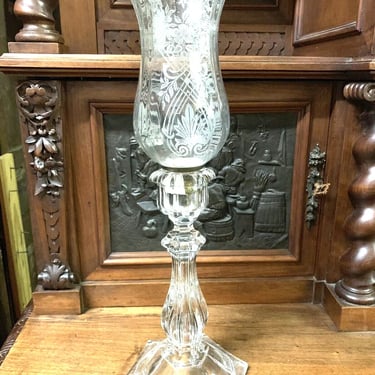 Antique Lamp, Glass / Candle Holder, Clear, 19.5 Ins., Home Decor, Gorgeous!