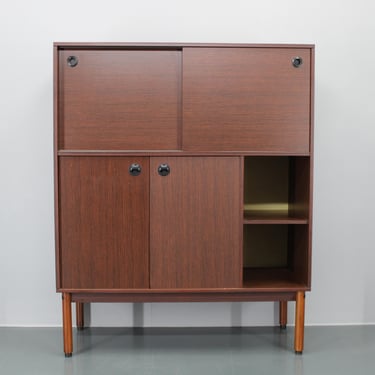 1970s Italian Cabinet With Sliding Doors / Mid-century / Brown Colour / 