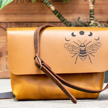 Leather Satchel | Small Crossbody Bag | Leather Bag | Made in USA | The Original Mini Satchel | Lasered Bag with Image 