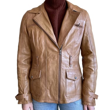 Wilsons Leather Womens Brown 100% Leather Biker Moto Zip Jacket Sz M 