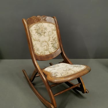 Vintage Folding Rocking Chair with Floral Upholstery Functional and Charming, 1920 