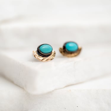 10K Gold Turquoise Halo Studs