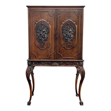 Early 20th Century Carved Walnut Secretary Desk / Storage Cabinet 