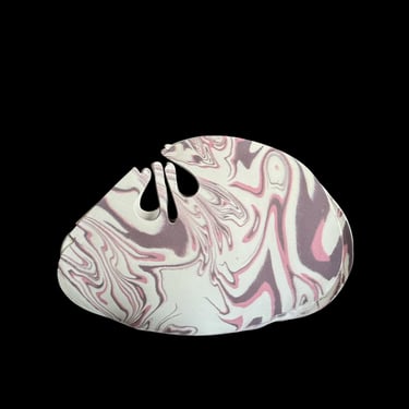 Vintage Art Ceramic Sculptural Vase by Carolyn Leung Biomorphic Silhouette w Marbleized Glazes 1970s Pottery Sculpture Vessel Purple & Pink 