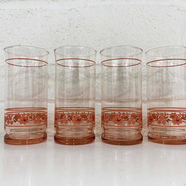 Vintage Floral Glasses Flower Glass Set of 4 Pink Libbey Floral Pattern 1980s Cherry Blossom Flowers Retro Home Kitchen Colorful Cottage 