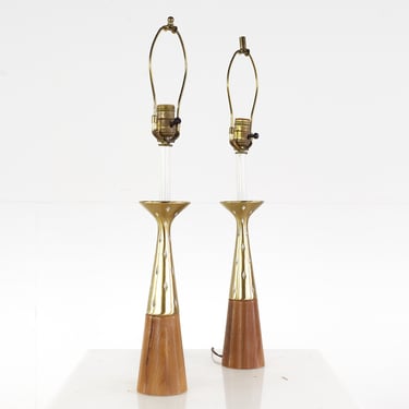 Tony Paul Mid Century Walnut and Brass Table Lamps – Pair