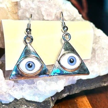 Triangle Evil Eye Dangle Earrings Blue Eyes Eyeball Retro Fashion Jewelry 