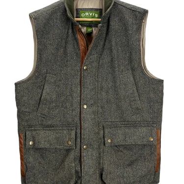 Orvis Wool Herringbone Primaloft Insulated Lined Vest Mens Large Outdoor Fishing