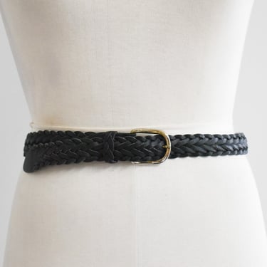 1980s/80s Capezio Black Leather Braided Belt 