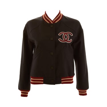 Chanel Navy + Red Logo Bomber Jacket