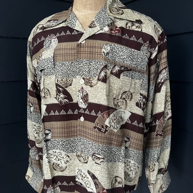Exceptional Rare Vintage Tropical Print Rayon Shirt XL Vintage Menswear 
