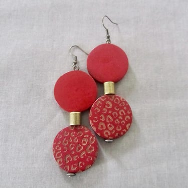 Large red wooden earrings 