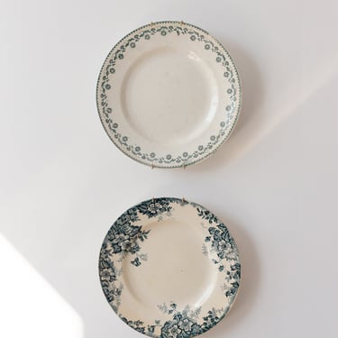 eclectic pair of antique French transferware hanging plates