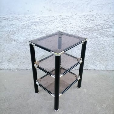 Vintage TV Stand / Plastic End Table /Vintage Furniture/ Retro Furniture / Smoked Glass Coffee Table / Black Plastic Stand/ 80s/ Italy 