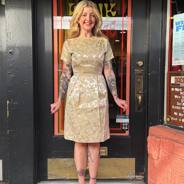 Vintage 60s golden brocade midi dress