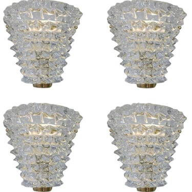 Set of Four Rostrato Murano Sconces in Style of Barovier e Toso. Italy, 1970's.