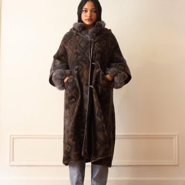 1980s Fur-Lined Mohair and Wool Blanket Coat 