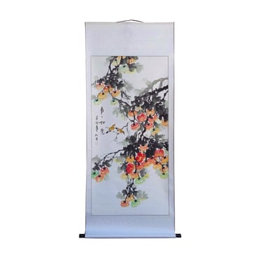 Chinese Hand Painted Fortune Persimmons Scenery Hanging Scroll / Wall Decor f286E 