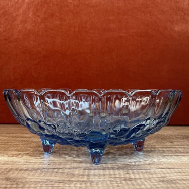 Indiana Glass Ice Blue Garland Pattern Embossed Glass Bowl Footed Oval Vintage Fruit Dish Decor 