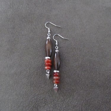 Orange agate and wooden earrings 