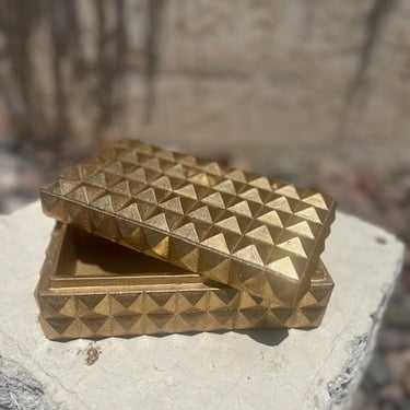 Gold Rectangular Wood Spiked Box with Lid