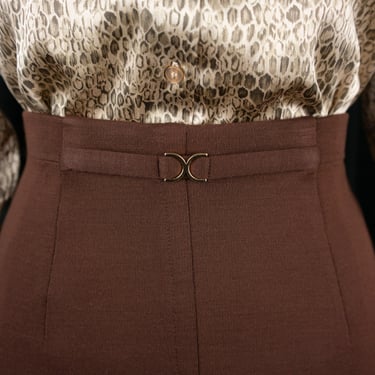 Vintage 1970s Koret of California Stretchy Brown Pull-on Skirt with Equestrian Buckle Detail 
