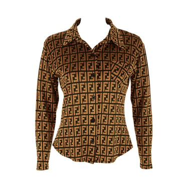 Fendi Brown Logo Button Up