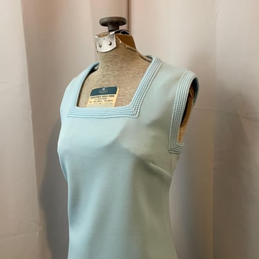 Baby Blue Dress 1960s Vintage Mod A Line Mini Square Neck Knit M 