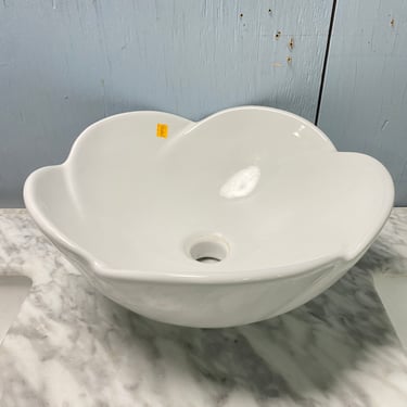 White Scalloped Edge Porcelain Vessel Sink
