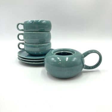 Russel Wright Seafoam Green Cups, Saucers, Sugar Bowl (No Lid). American Modern Steubenville, Turquoise, Teal, Cup, Saucer Dish, Mid Century 