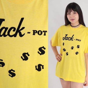 Jack-Pot Shirt 90s Casino Winner Shirt 1991 Big Spin Jackpot Cash Graphic Tee Retro Single Stitch Yellow Vintage 1990s Screen Stars Large L 