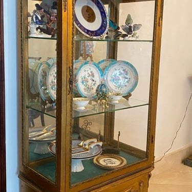Hand Painted French Guildwood Vitrine / Curio Cabinet 