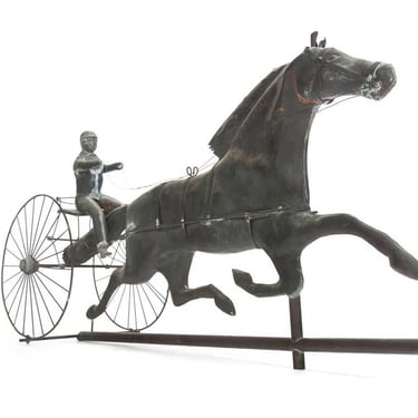 Antique Copper Sulky Jockey Horse Buggy Weathervane | Equestrian Art Folkart