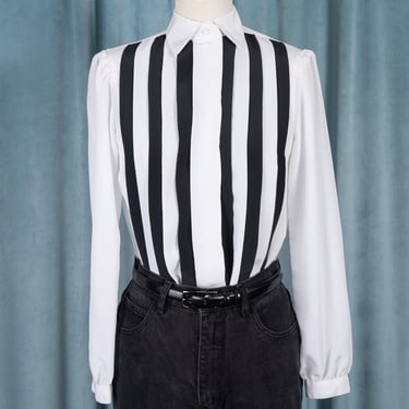 Vintage 80s Lloyd Williams Black and White Pleated Front Blouse 