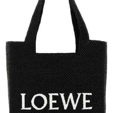 Loewe Woman Black Raffia Small Font Handbag